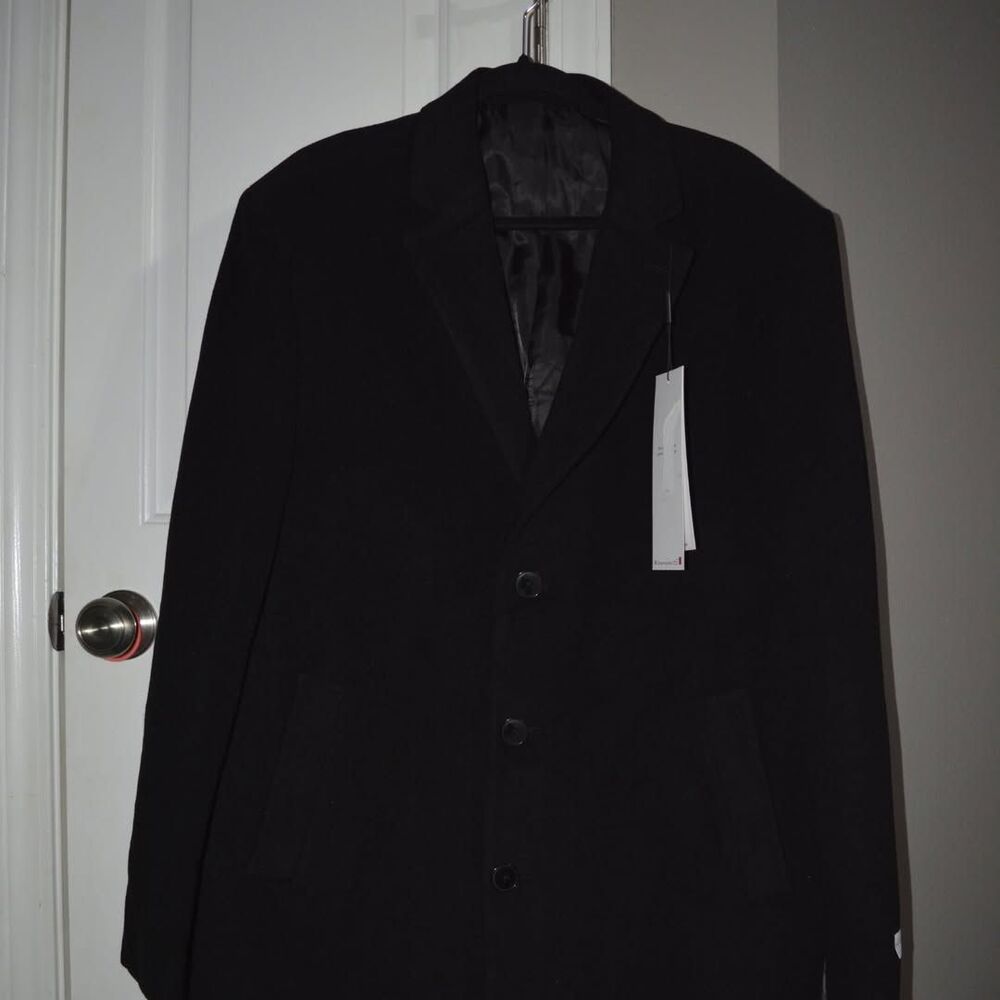 NWT Calvin Klein Men's Prosper Wool-Blend Slim Fit Overcoat Black 46R MSRP $395